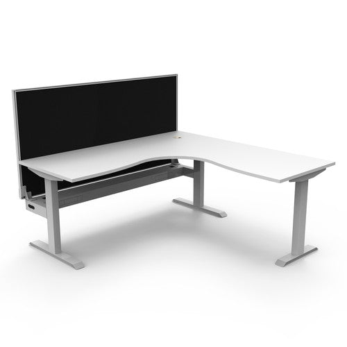 Rapidline Boost Static Corner Workstation 1500 x 1500 x 750mm with Screen and Cable Tray Natural White / White Satin - image 1