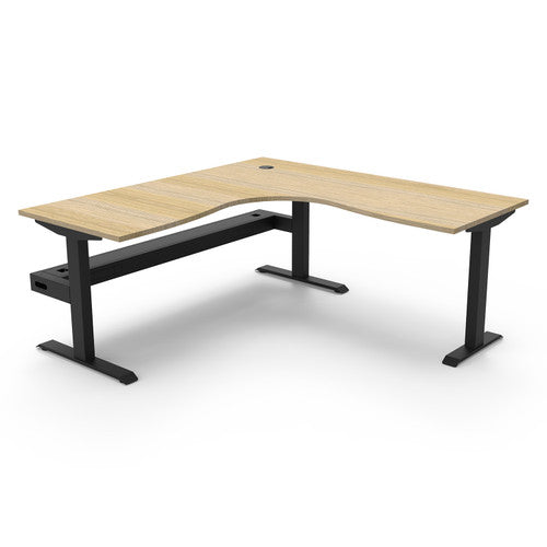 Rapidline Boost Static Corner Workstation 1500x1500x750mm Natural Oak Black Satin with Cable Tray - image 1
