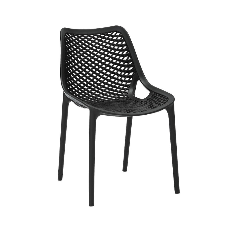 Rapidline Cast Chair in black, front three quarter view, showing the one-piece moulded polypropylene lattice back and seat on four tapered legs.