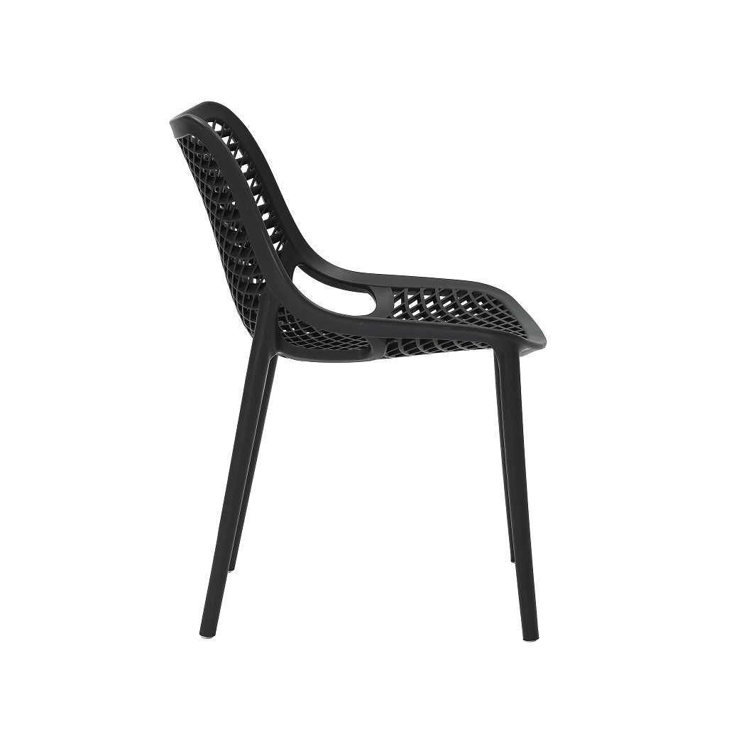 Rapidline Cast Chair in black in side profile, showing the curved backrest angle and 450mm seat height.