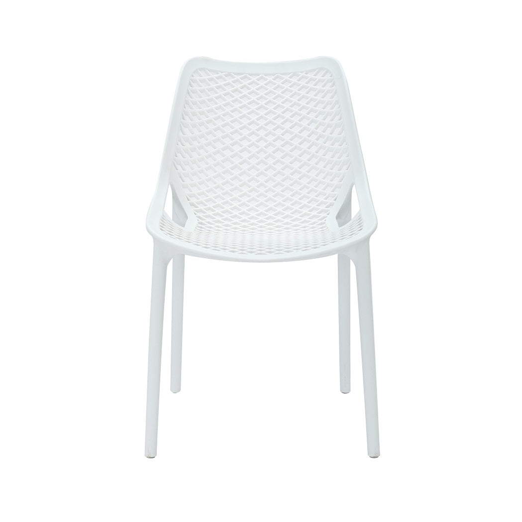 Rapidline Cast Chair in white viewed square from the front, showing the open diamond lattice backrest.