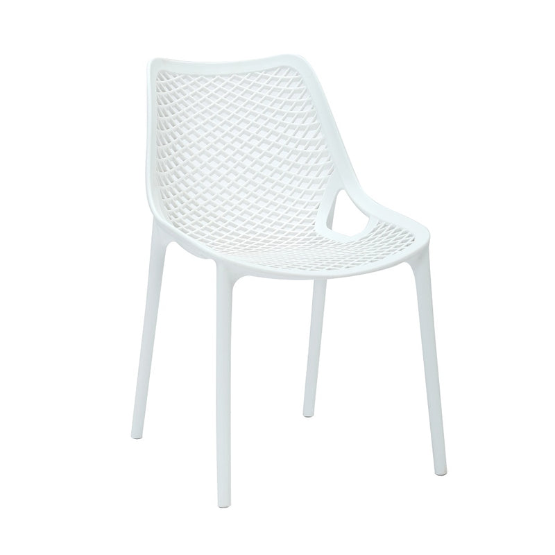 Rapidline Cast Chair in white, front three quarter view, showing the one-piece moulded polypropylene lattice back and seat on four tapered legs.