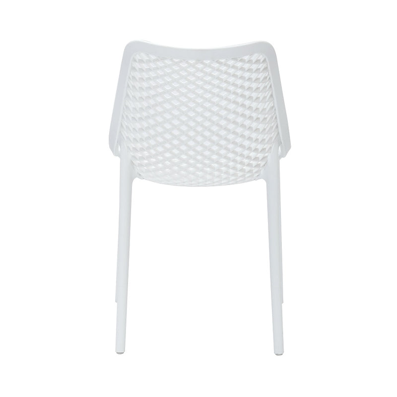 Rapidline Cast Chair in white from behind, showing the full lattice back panel and moulded rear leg join.