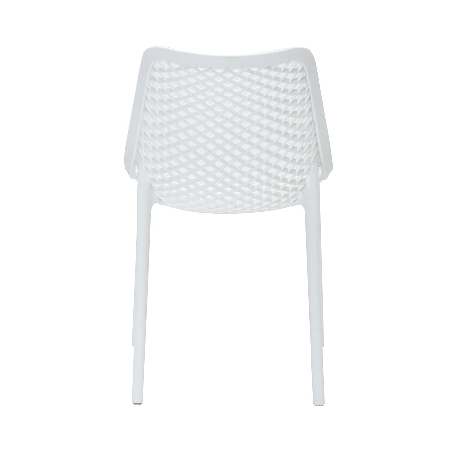 Rapidline Cast Chair in white from behind, showing the full lattice back panel and moulded rear leg join.