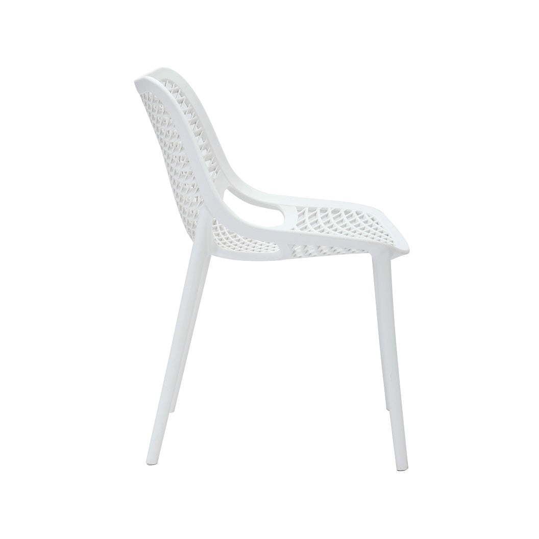 Rapidline Cast Chair in white in side profile, showing the curved backrest angle and 450mm seat height.