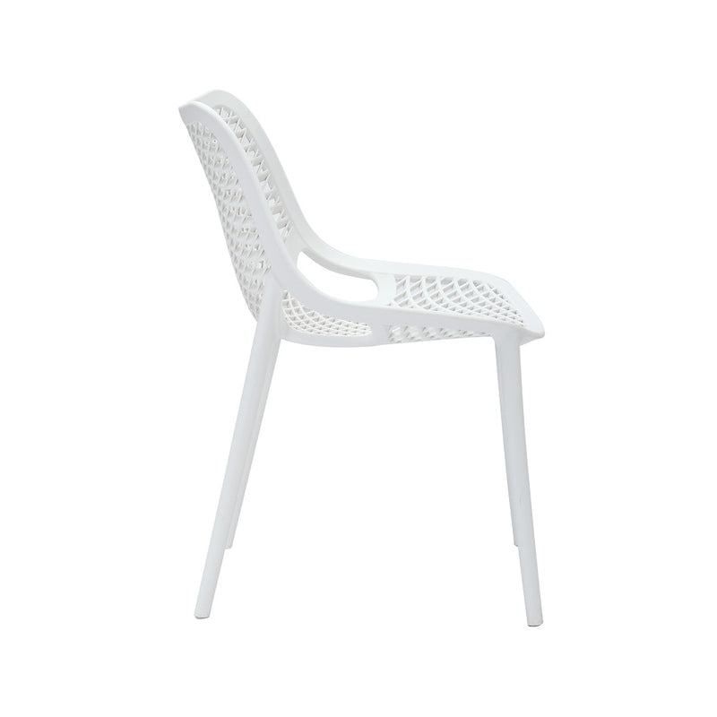 Rapidline Cast Chair in white in side profile, showing the curved backrest angle and 450mm seat height.