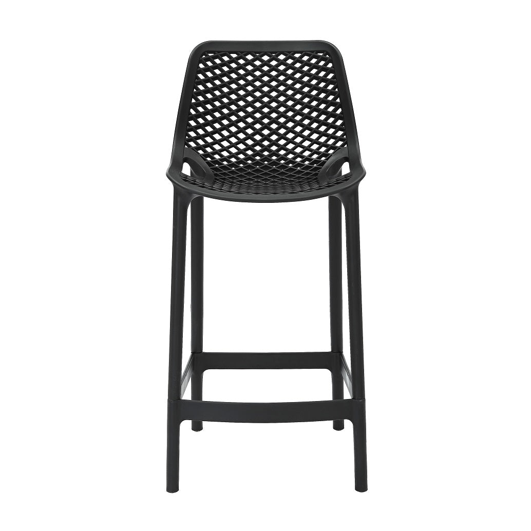 Rapidline Cast High Stool 650mm in black square from the front, showing the diamond lattice backrest and footrest ring.