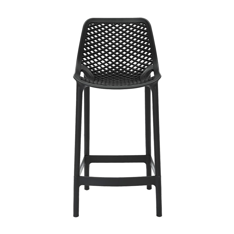Rapidline Cast High Stool 650mm in black square from the front, showing the diamond lattice backrest and footrest ring.