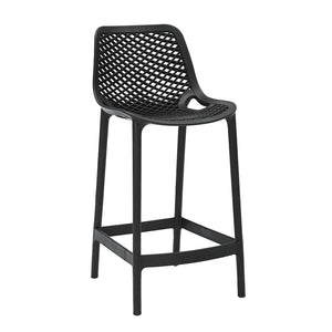 Rapidline Cast High Stool 650mm in black, front three quarter view, showing the lattice back and seat above four legs with a full footrest ring.
