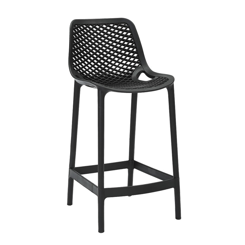 Rapidline Cast High Stool 650mm in black, front three quarter view, showing the lattice back and seat above four legs with a full footrest ring.