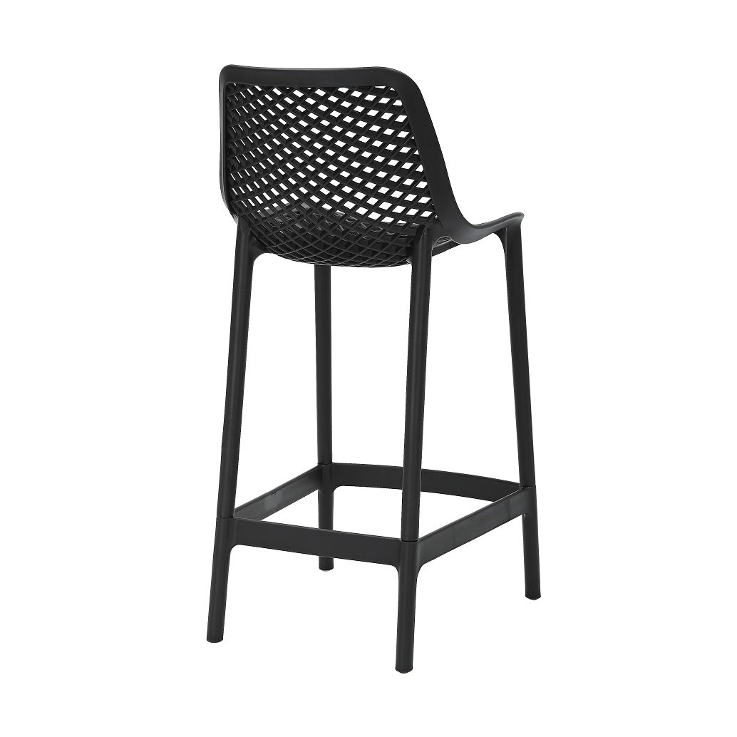 Rapidline Cast High Stool 650mm in black from the rear three quarter, showing the moulded back panel and rear footrest bar.