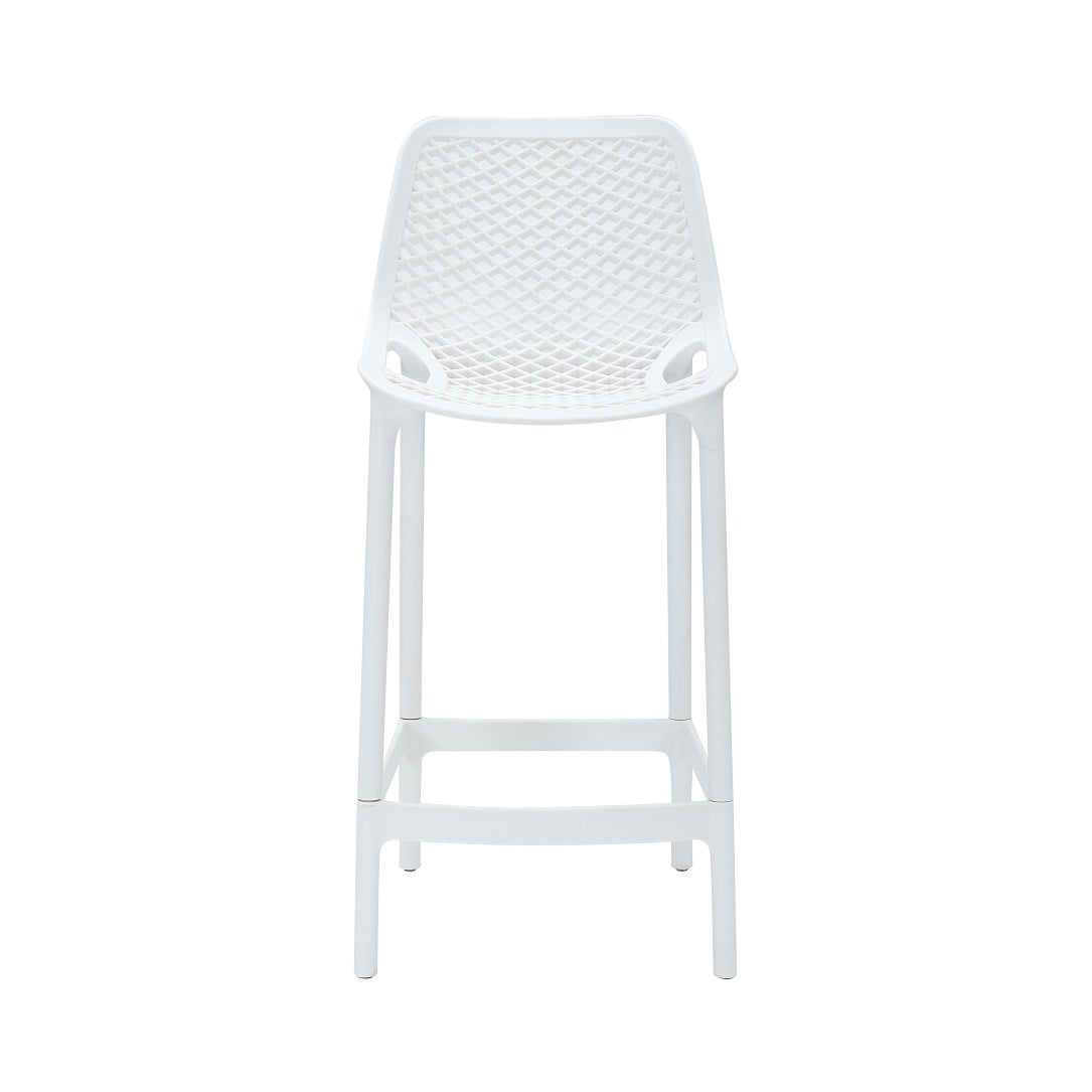 Rapidline Cast High Stool 650mm in white square from the front, showing the diamond lattice backrest and footrest ring.