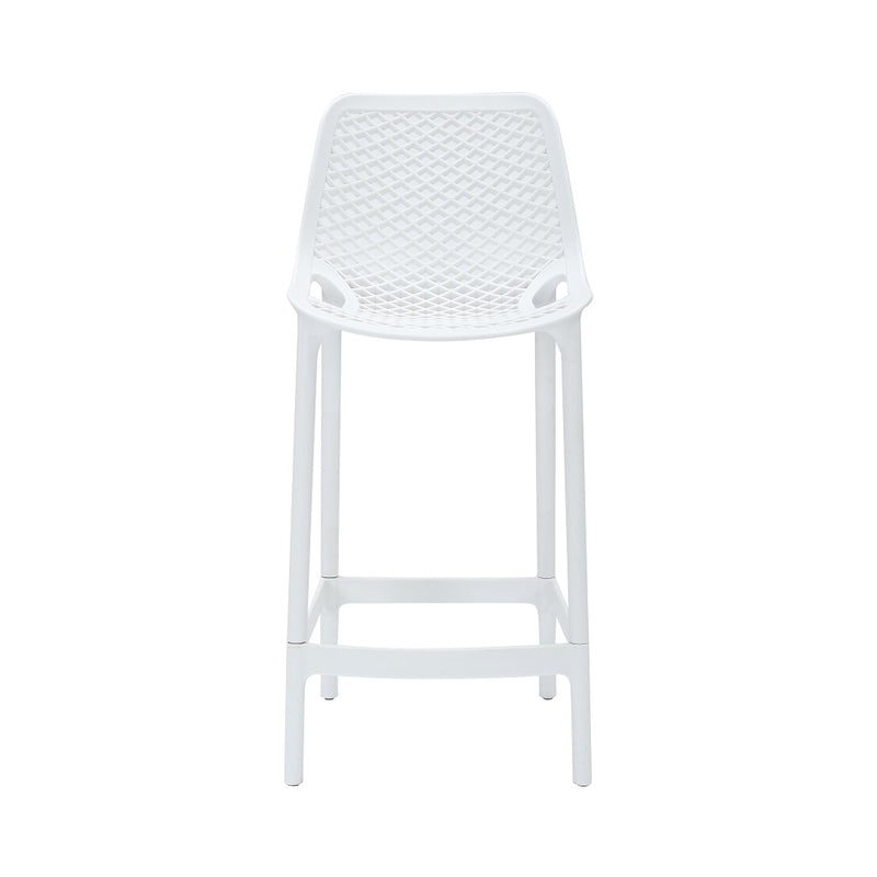 Rapidline Cast High Stool 650mm in white square from the front, showing the diamond lattice backrest and footrest ring.