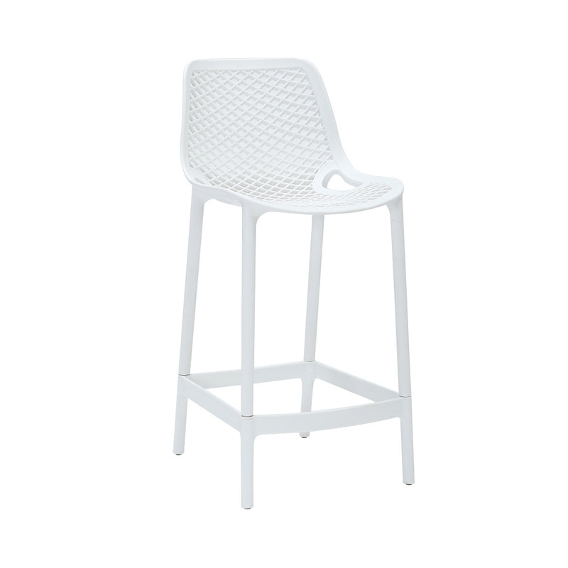 Rapidline Cast High Stool 650mm in white, front three quarter view, showing the lattice back and seat above four legs with a full footrest ring.
