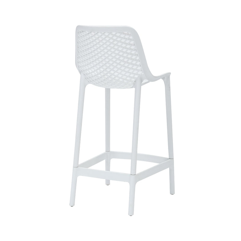 Rapidline Cast High Stool 650mm in white from the rear three quarter, showing the moulded back panel and rear footrest bar.