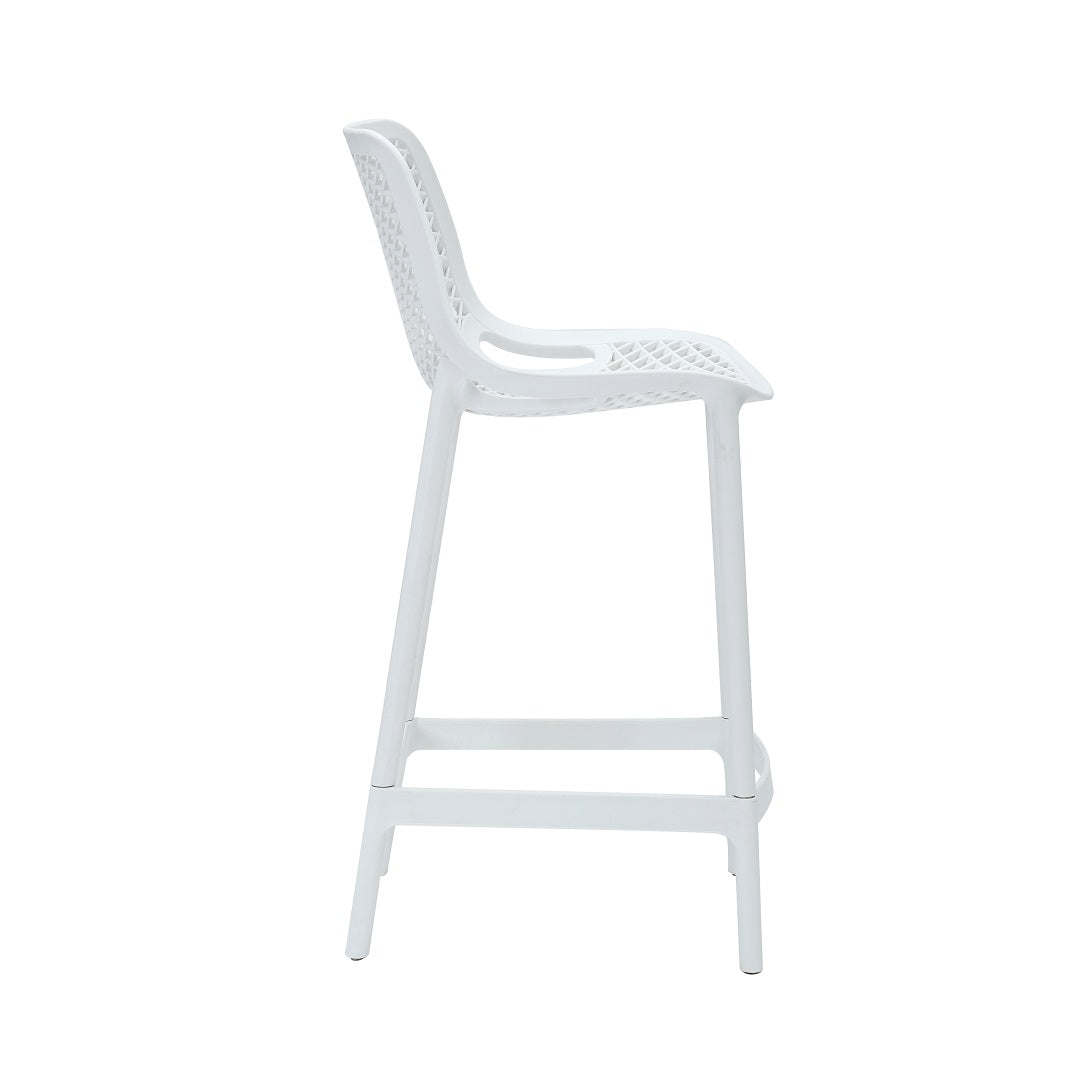 Rapidline Cast High Stool 650mm in white in side profile, showing the 650mm seat height and the splayed leg stance.