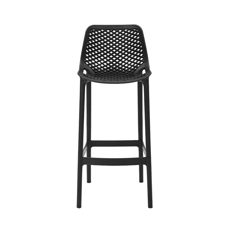 Rapidline Cast High Stool 750mm in black square from the front, showing the diamond lattice backrest above the footrest ring.