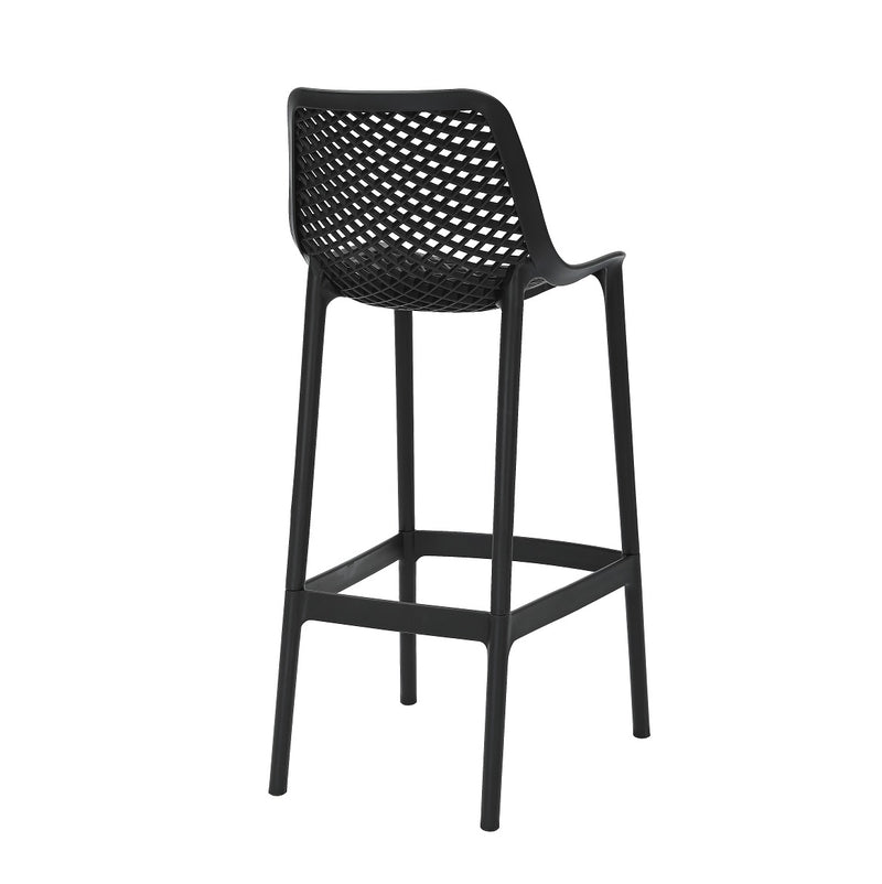 Rapidline Cast High Stool 750mm in black from the rear three quarter, showing the moulded back panel and rear footrest bar.