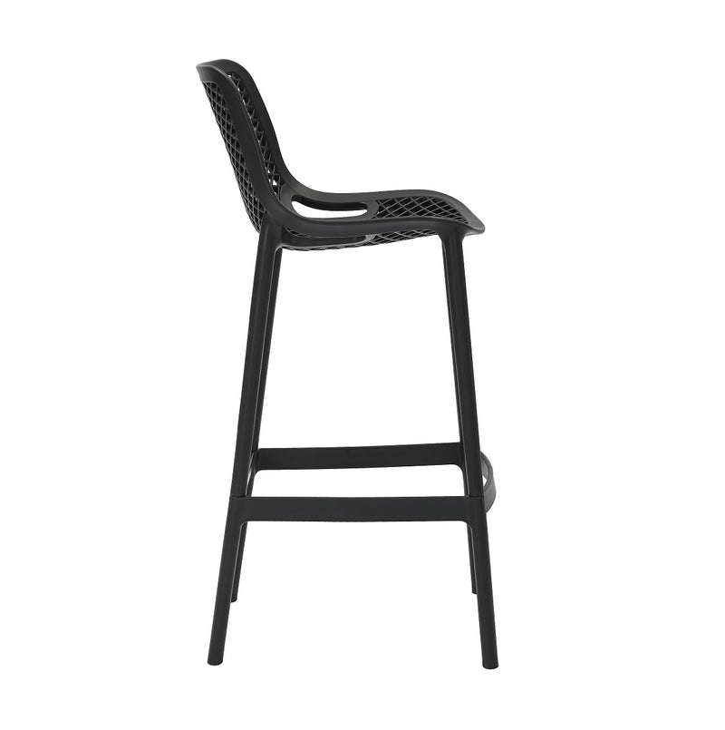 Rapidline Cast High Stool 750mm in black in side profile, showing the 750mm bar height seat and the leg splay.