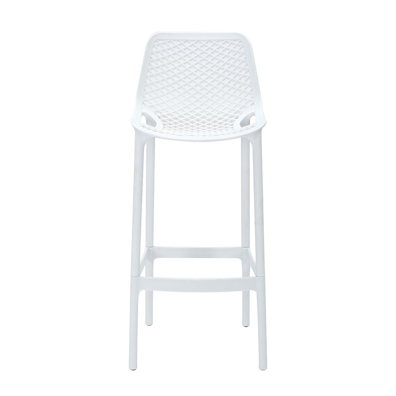 Rapidline Cast High Stool 750mm in white square from the front, showing the diamond lattice backrest above the footrest ring.
