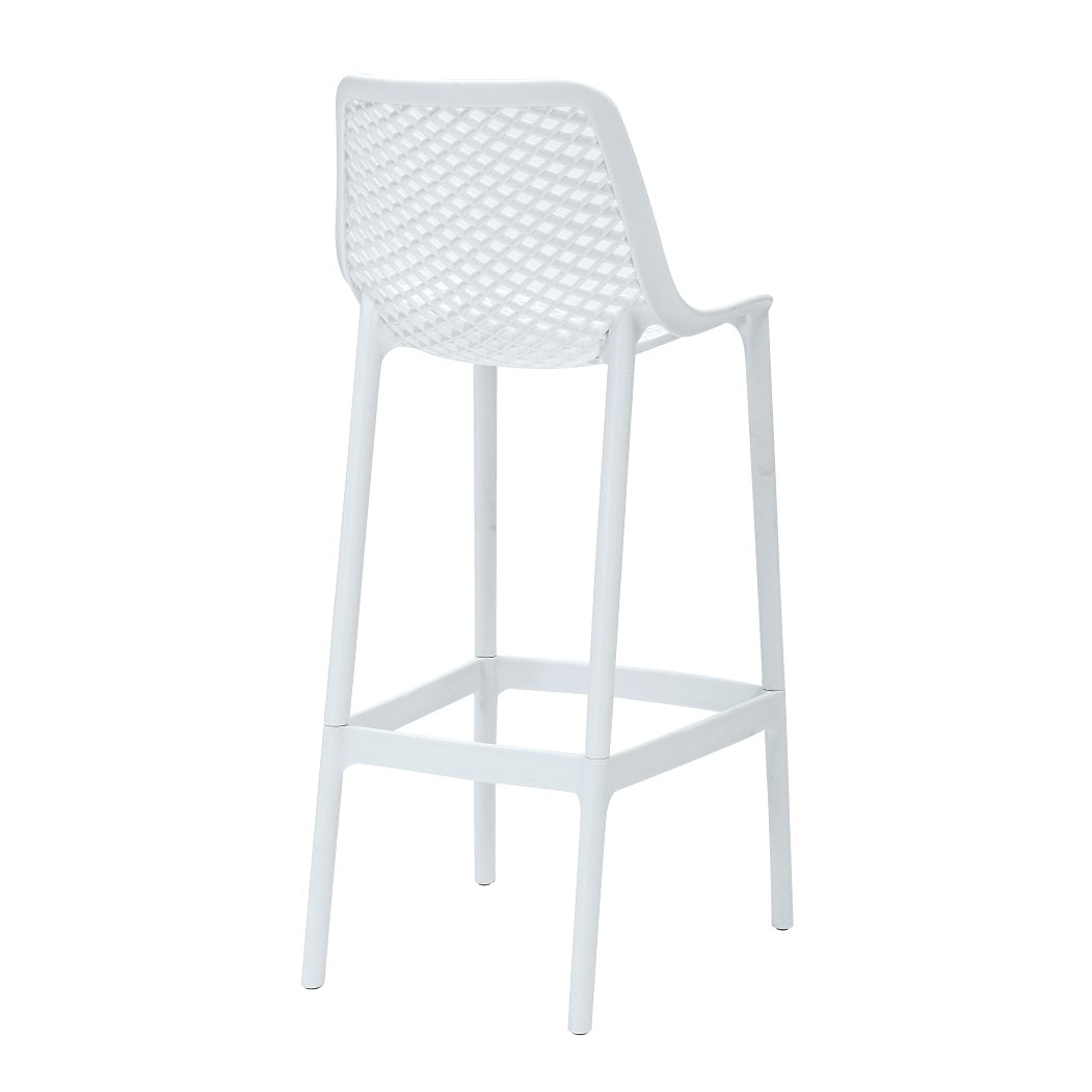 Rapidline Cast High Stool 750mm in white from the rear three quarter, showing the moulded back panel and rear footrest bar.