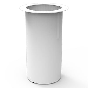 Rapidline Drum Base in white powdercoat, a cylindrical drum base with a wide flared rim at the top for the table top, shown on its own