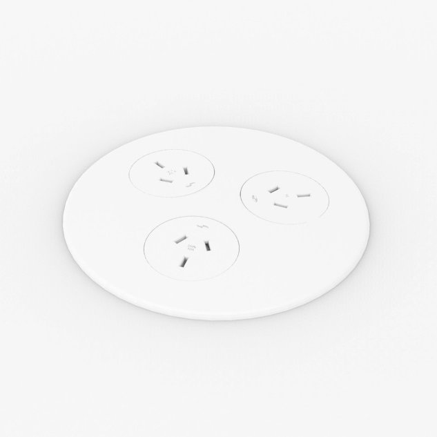Rapidline Blinky white power pod with 3 power outlets, top-down view