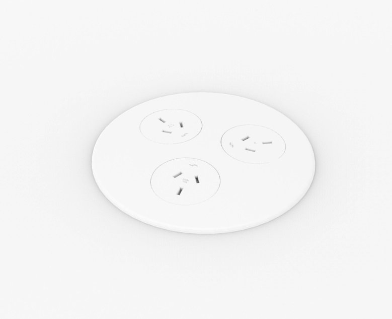 Rapidline Blinky white power pod with 3 power outlets, top-down view