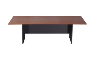Rapidline Rapid Worker 2400 x 1200mm boardroom table in Cherry / Ironstone: front view of the cherry top on the ironstone panel base, showing the full length and modesty panel