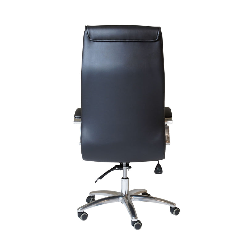 Rear view of the Rapidline CL820 executive chair showing the black PU back and chrome base.