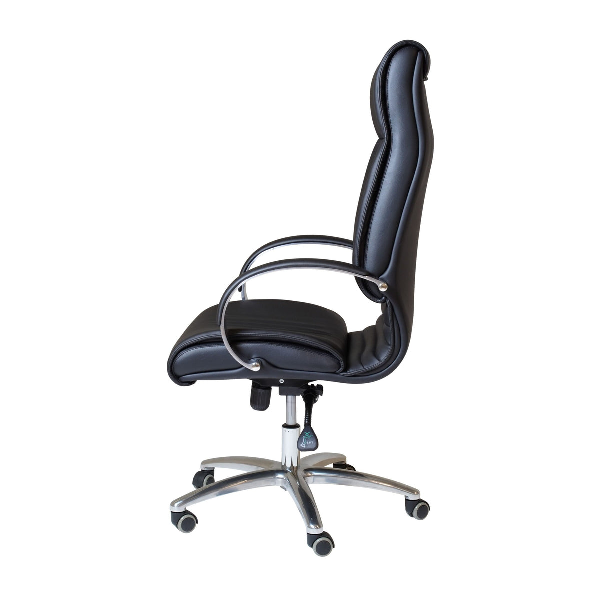 Side profile of the Rapidline CL820 executive chair showing the back angle, padded arm and seat depth.