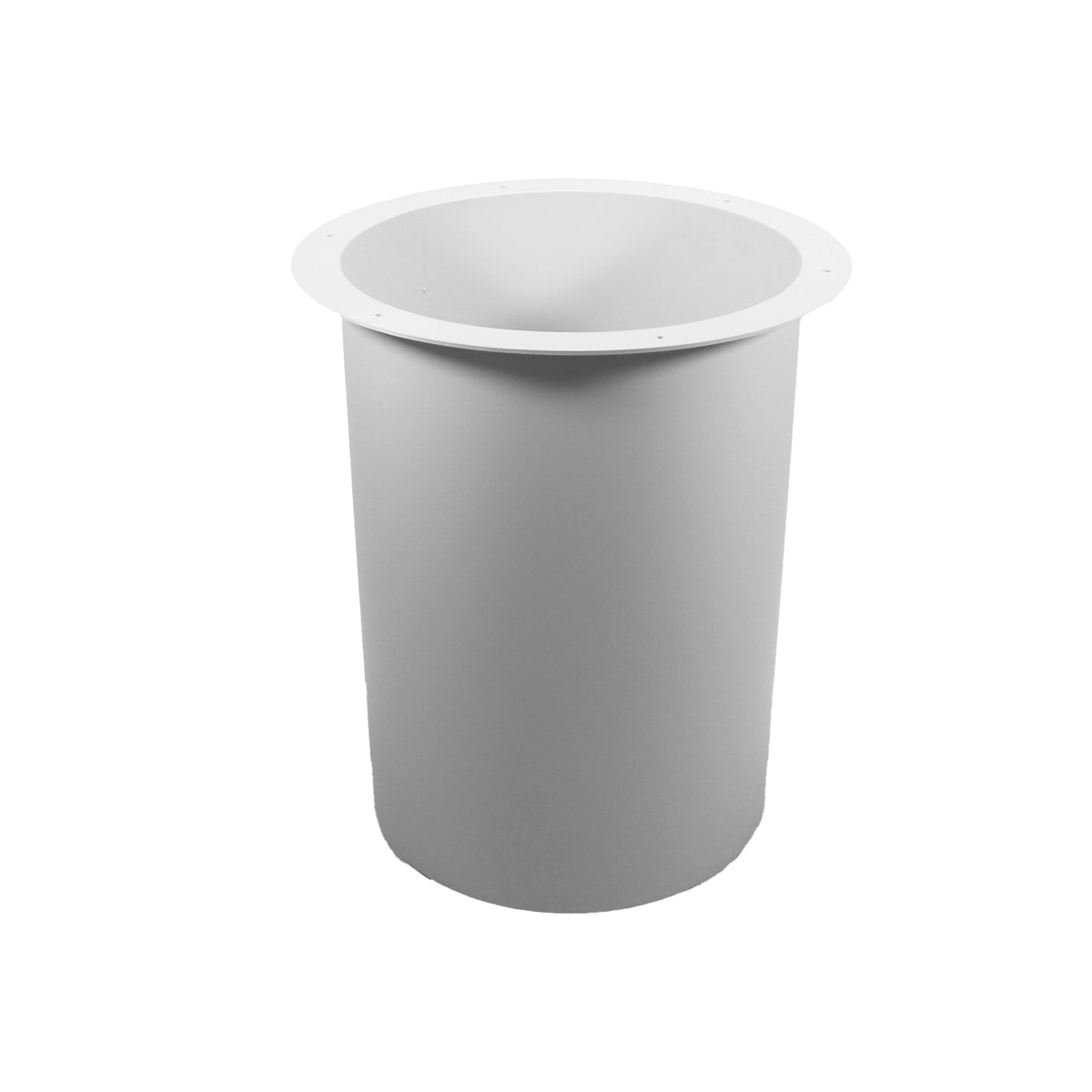 Rapidline Drum Base in white powdercoat viewed from above at an angle, showing the open top rim and the inside of the drum