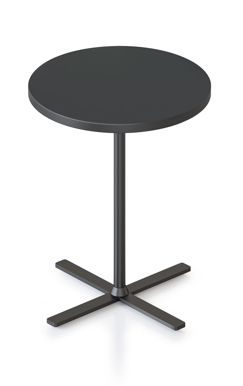 Rapidline Kolo side and coffee table with Black top and black column and cross base, side on view