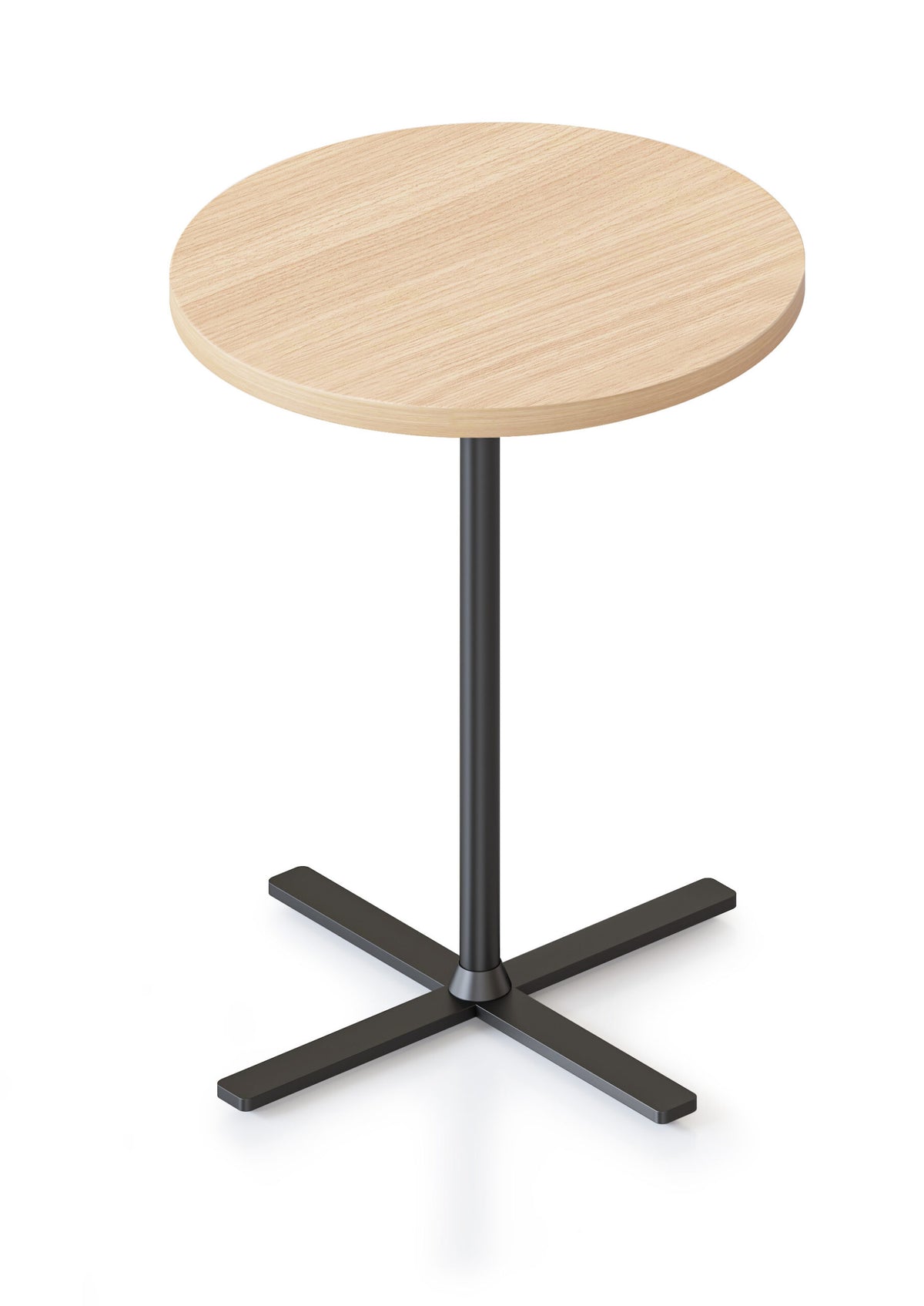 Rapidline Kolo side and coffee table with Natural Oak top and black column and cross base, side on view