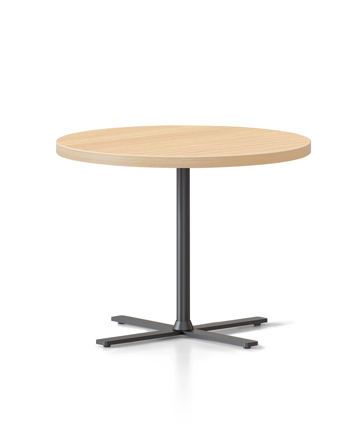 Rapidline Kolo side and coffee table with Natural Oak top and black column and cross base, side on view