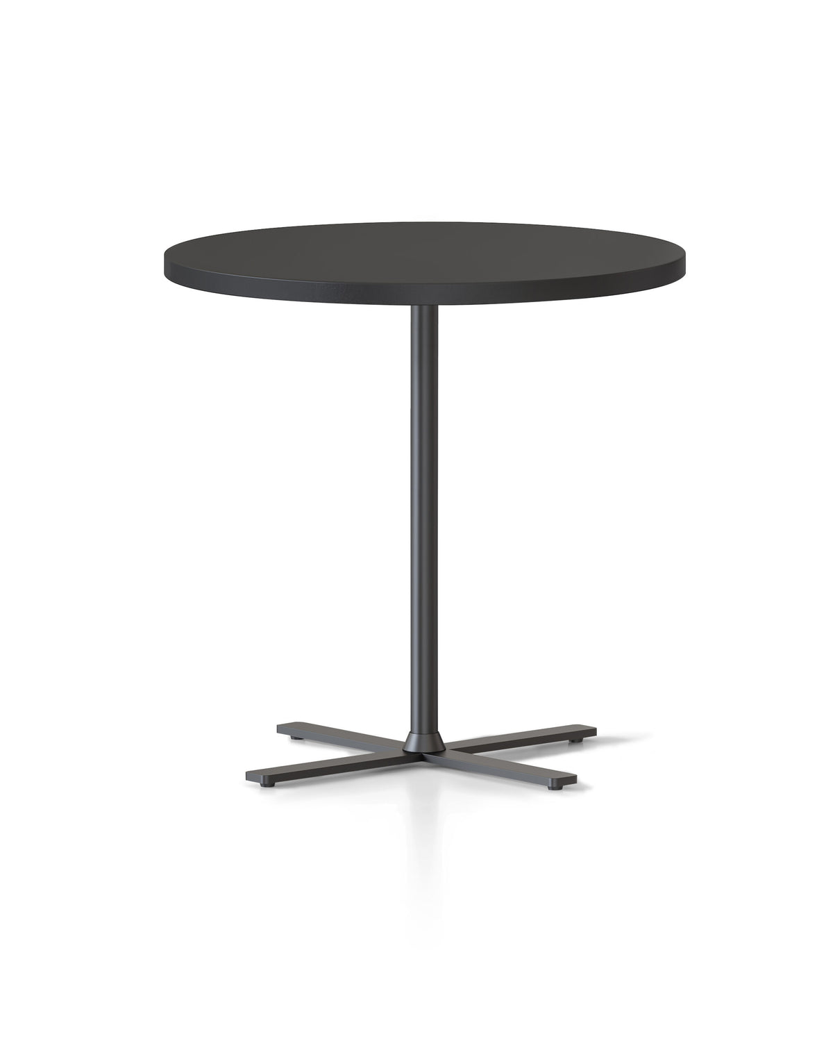 Rapidline Kolo side and coffee table with Black top and black column and cross base, side on view