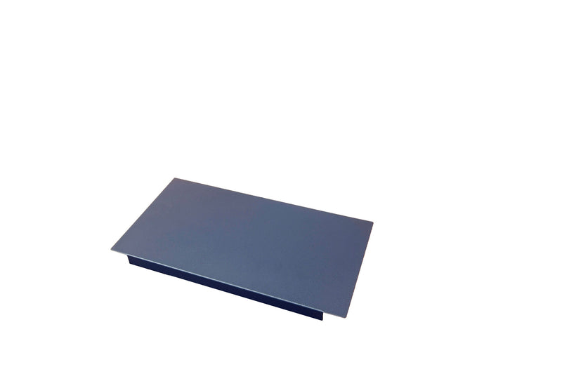 Rapidline corner lozenge plate in Graphite Ripple shown on its own on a white background, angled view of the steel panel