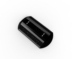 Rapidline Odyssey 8 GPO service hub in black, showing the power outlets and USB-A and USB-C ports