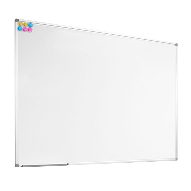 Rapidline Porcelain Whiteboard range, angled view showing the slim aluminium frame and the pen tray running along the bottom edge.