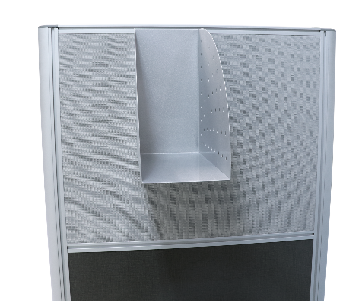 Rapidline Rapid Screen file holder fitted to a Rapid Screen, front view showing the holder against the screen fabric