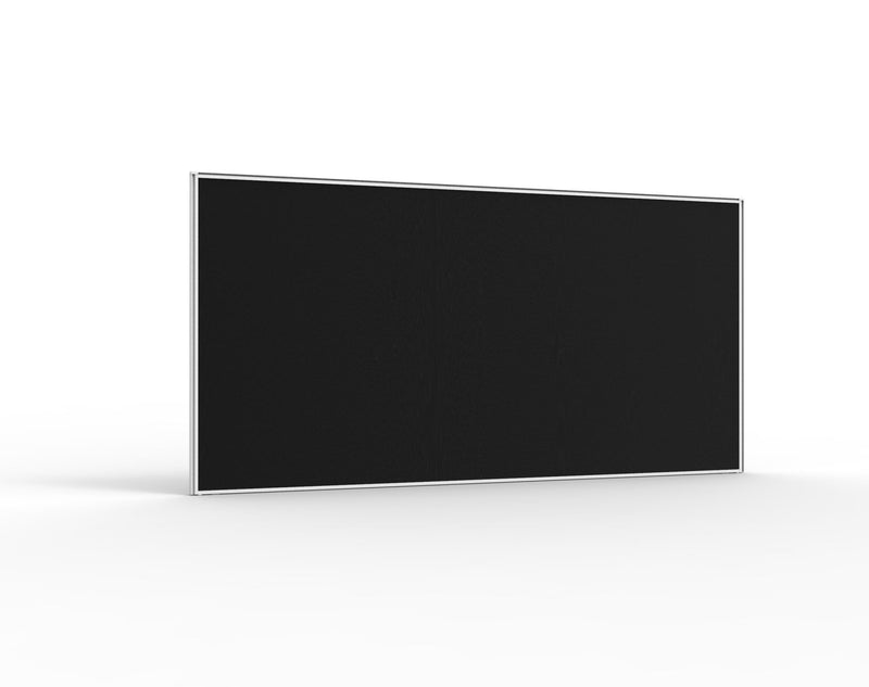 Rapidline Shush30 screen 1200 x 900mm in black fabric with white frame, perspective view from the side