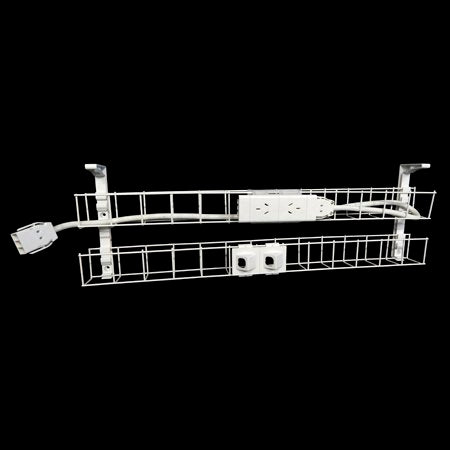 Rapidline Rapid Wiring dual tier cable basket kit in white with power module, data modules and lead fitted, shown on a black background