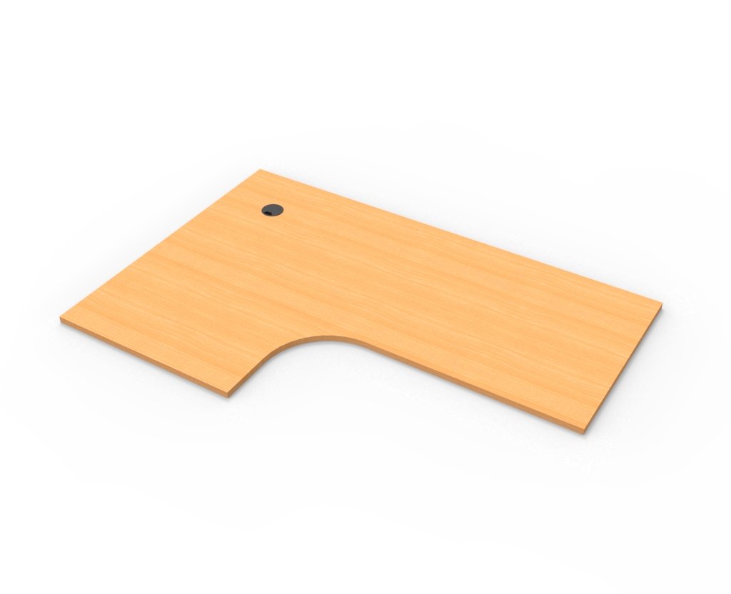 Rapidline corner workstation top in Beech, supplier product render of the top on its own on a white background
