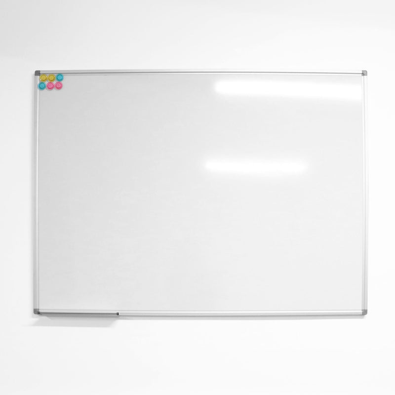 Rapidline Standard Whiteboard range, front view of the white writing surface with a silver aluminium frame, grey corner caps and a pen tray along the bottom edge.