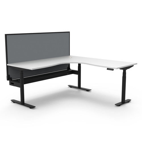 Rapidline Halo Plus Corner Workstation 1800 x 1500 x 750mm with Screen and Cable Tray Natural White Black Satin - image 1