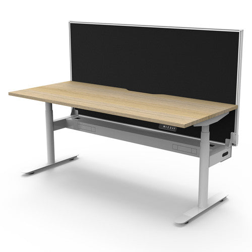 Rapidline Halo Plus Single Sided Workstation 1500 x 750mm with Screen and Cable Tray Natural Oak and White Satin - image 1