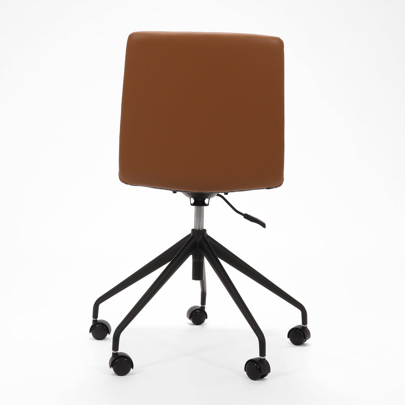 Rapidline Pixel 5 Star breakout and meeting chair in amber PU on a black powdercoated five star swivel base with a gas strut, product photograph on a plain background showing the ribbed horizontal stitching across the seat and back.