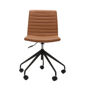 Rapidline Pixel 5 Star breakout and meeting chair in amber PU on a black powdercoated five star swivel base with a gas strut, product photograph on a plain background showing the ribbed horizontal stitching across the seat and back.