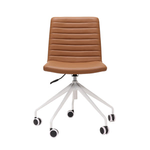 Rapidline Pixel 5 Star breakout and meeting chair in amber PU on a white powdercoated five star swivel base with a gas strut, product photograph on a plain background showing the ribbed horizontal stitching across the seat and back.