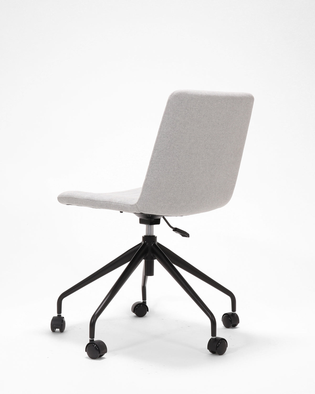 Rapidline Pixel 5 Star breakout and meeting chair in light grey commercial fabric on a black powdercoated five star swivel base with a gas strut, product photograph on a plain background showing the ribbed horizontal stitching across the seat and back.